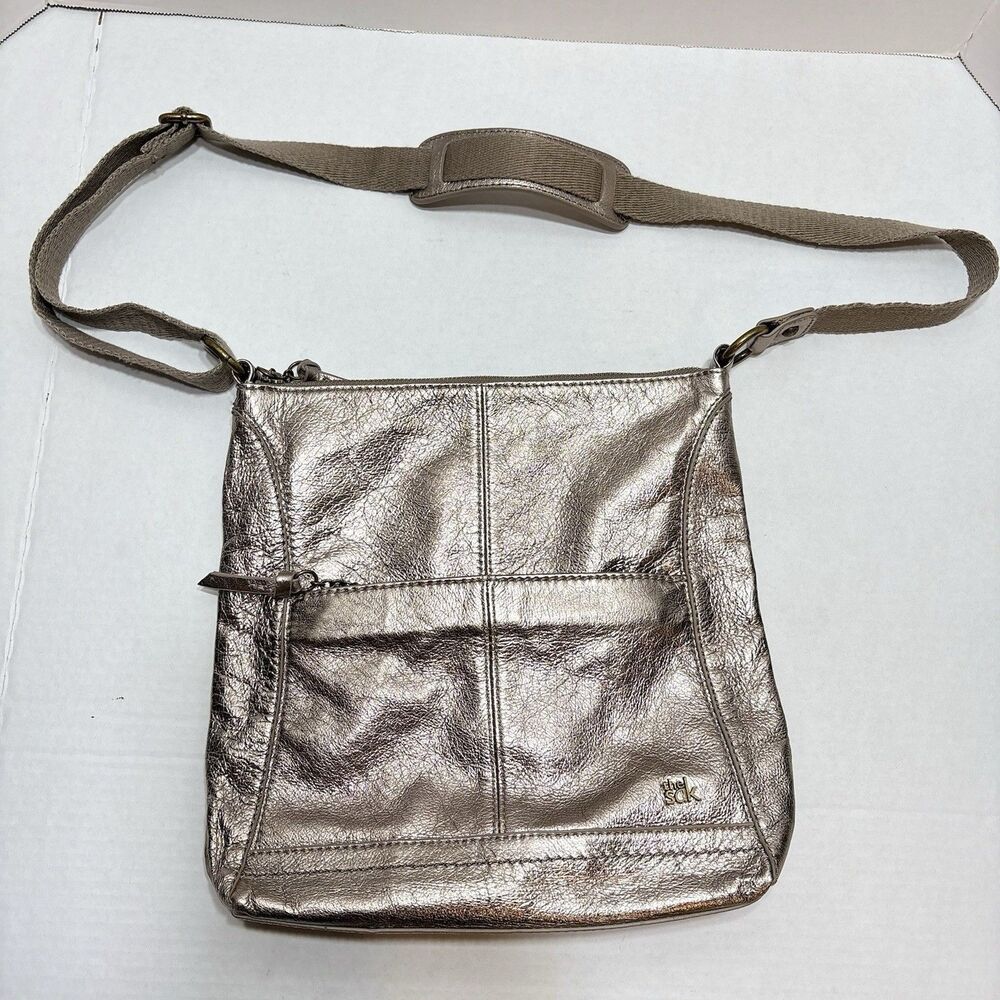 The Sak Lucia Leather Crossbody Bag Cream Stone Gold Metallic Shoulder Purse
